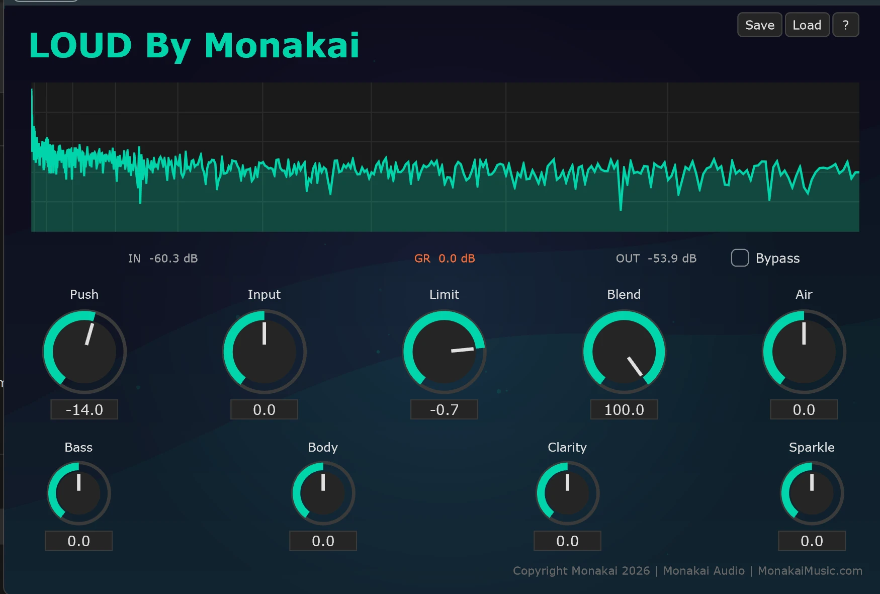 LOUD By Monakai VST3 loudness maximizer plugin interface screenshot
