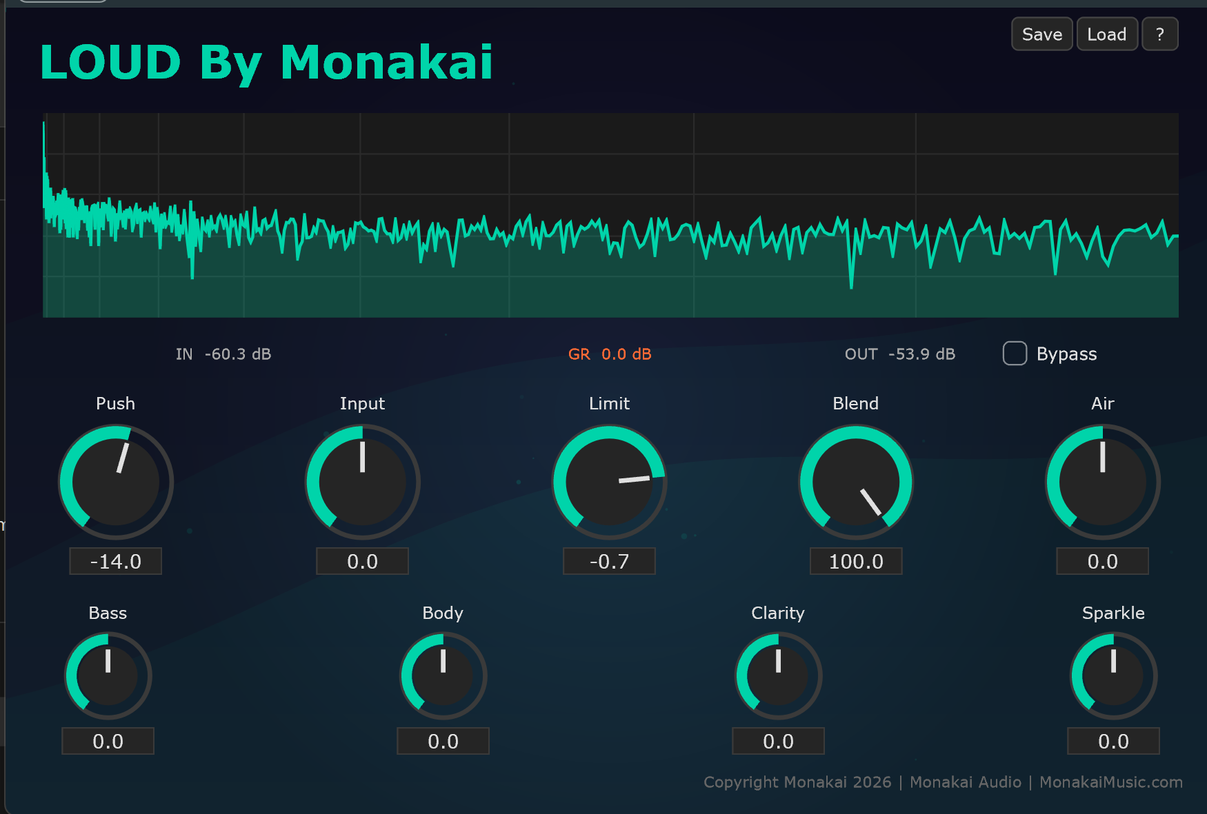 LOUD By Monakai — free loudness maximizer VST3/AU plugin for mixing and mastering on Windows 10/11 and macOS beta