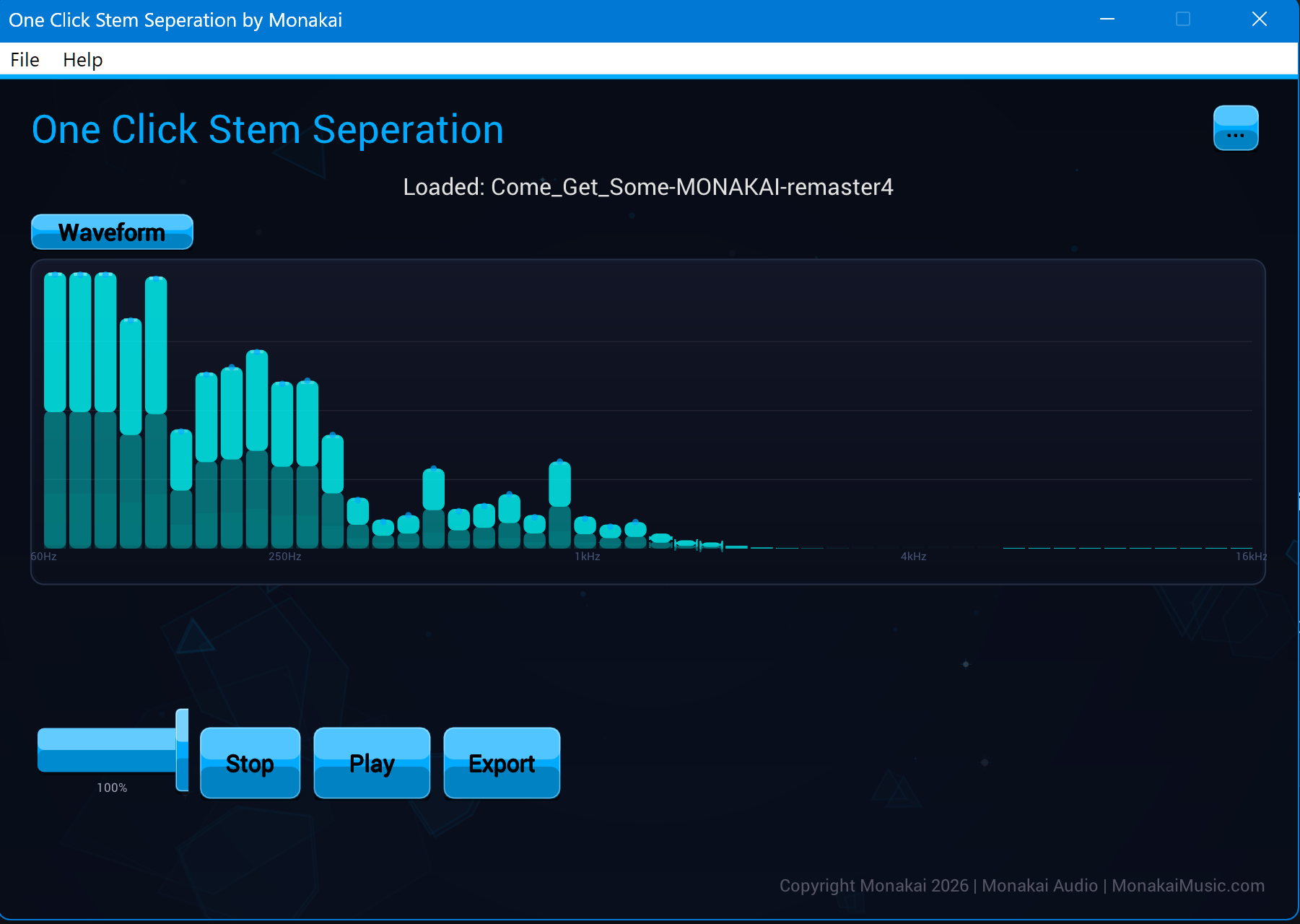 One Click Stem Separation AI VST3 plugin interface with neural network processing
