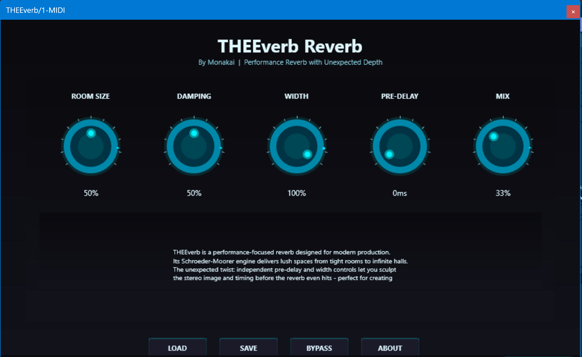 TheeVerb VST3 plugin interface for Windows